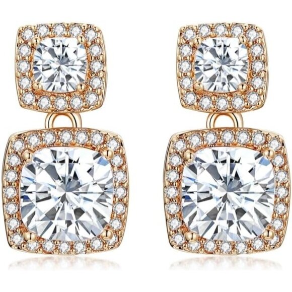 Women's Crystal Cute Double Halo Gold Plated Lightweight White Earrings - Picture 1 of 8